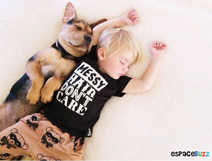 Illustration de l'article : 10 photos d'enfants et de chiens dormant côte à côte!