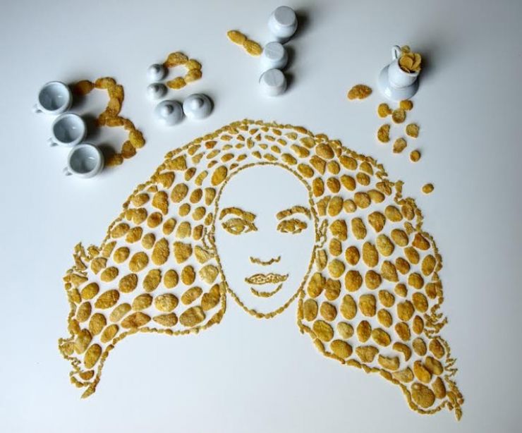 Illustration de l'article : Cette artiste dessine d'incroyables portraits de musiciens avec des corn flakes. En voici 16