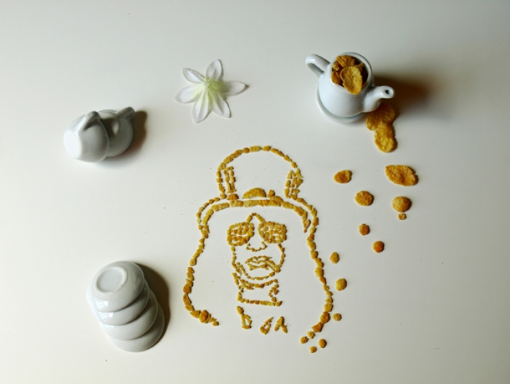 Illustration de l'article : Cette artiste dessine d'incroyables portraits de musiciens avec des corn flakes. En voici 16