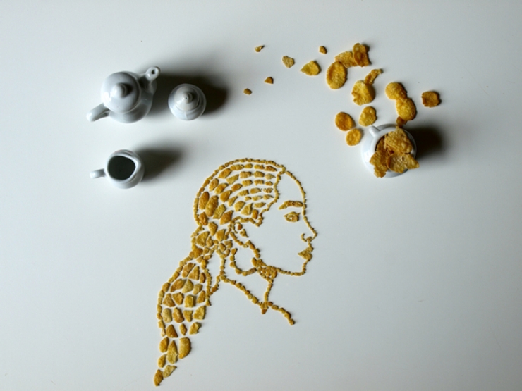 Illustration de l'article : Cette artiste dessine d'incroyables portraits de musiciens avec des corn flakes. En voici 16