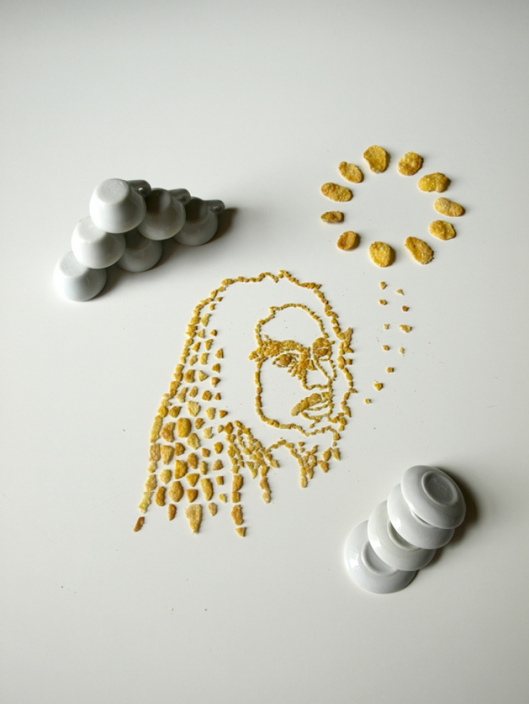 Illustration de l'article : Cette artiste dessine d'incroyables portraits de musiciens avec des corn flakes. En voici 16