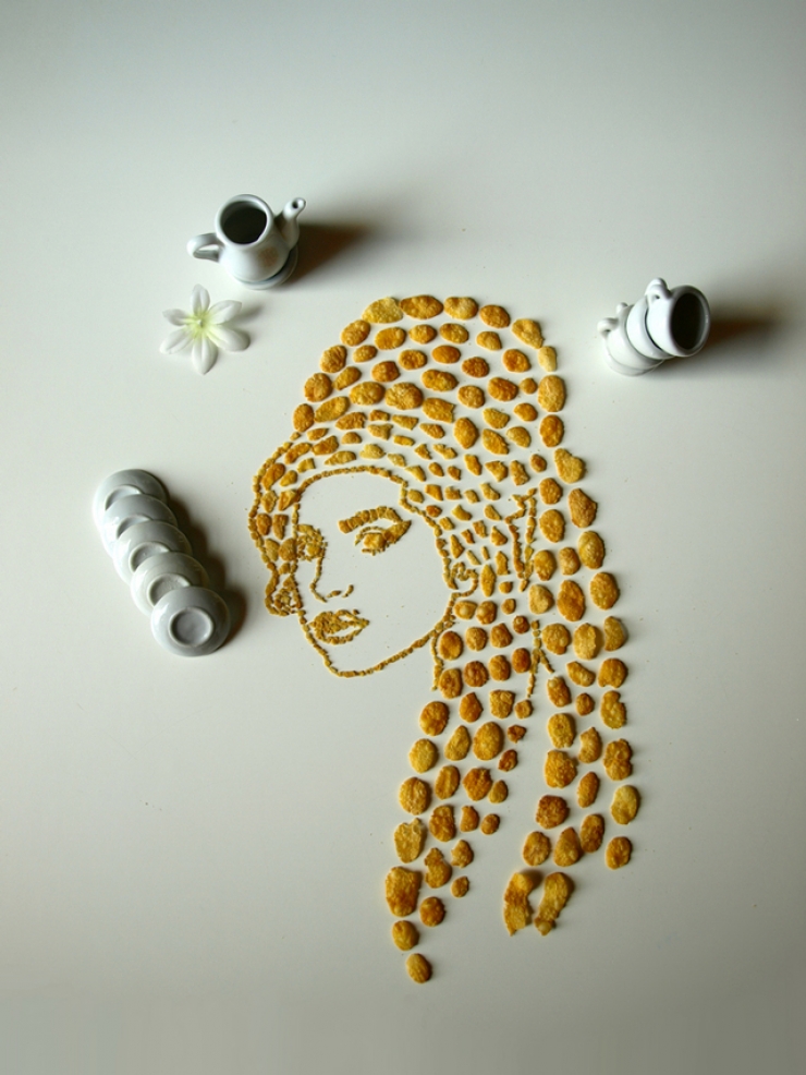 Illustration de l'article : Cette artiste dessine d'incroyables portraits de musiciens avec des corn flakes. En voici 16