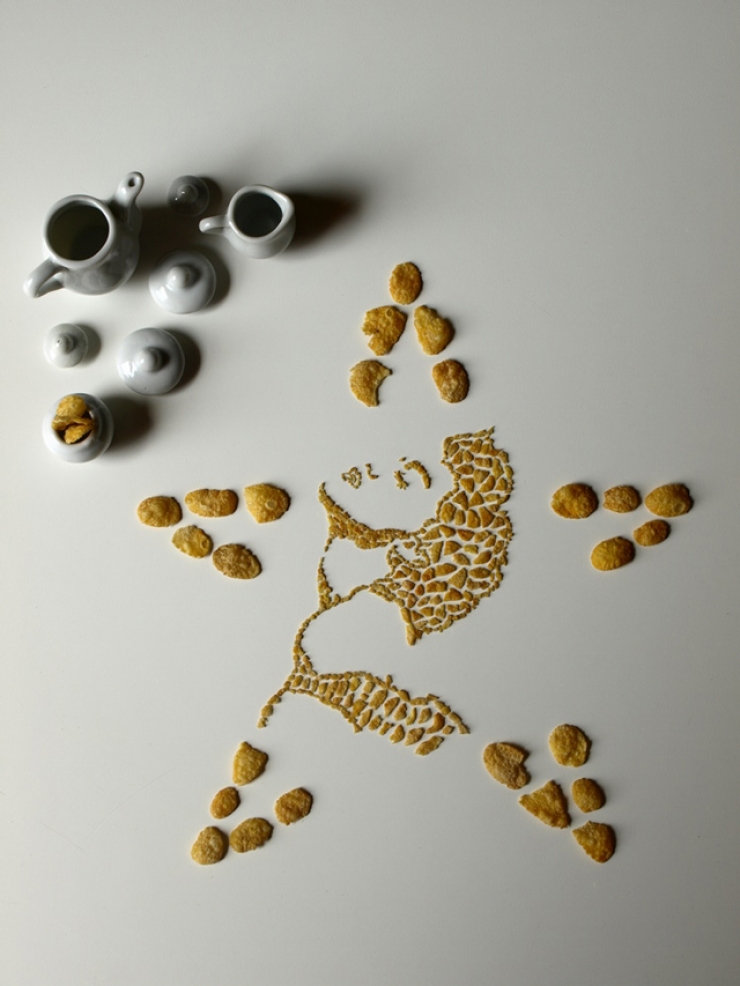 Illustration de l'article : Cette artiste dessine d'incroyables portraits de musiciens avec des corn flakes. En voici 16