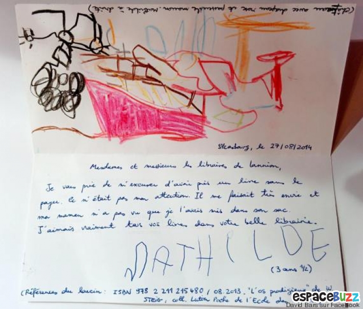 Illustration de l'article : Une fillette envoie une lettre très mignonne pour s'excuser d'avoir pris un livre sans le payer