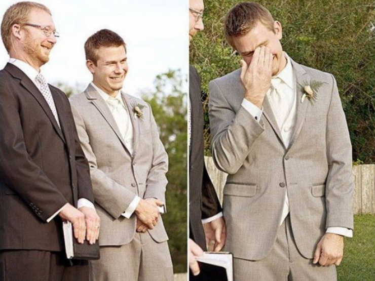 Illustration de l'article : 18 photos d'hommes qui voient leur épouse arriver en robe de mariée