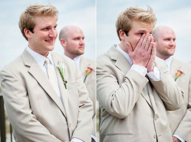 Illustration de l'article : 18 photos d'hommes qui voient leur épouse arriver en robe de mariée