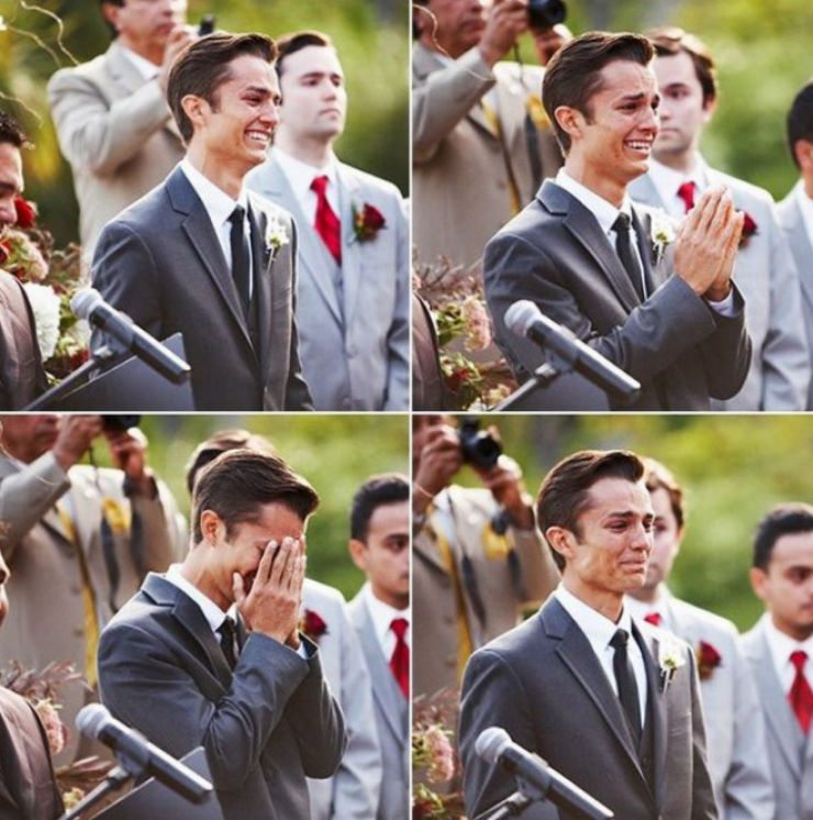 Illustration de l'article : 18 photos d'hommes qui voient leur épouse arriver en robe de mariée