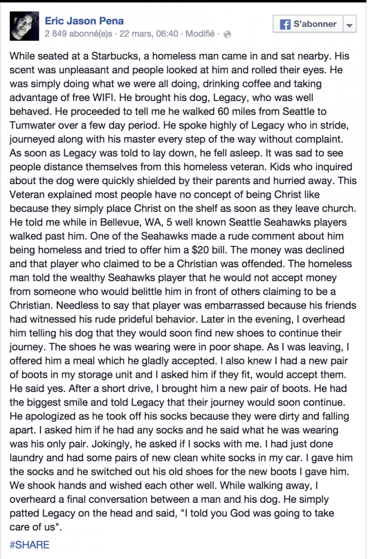 Illustration de l'article : Il ne pensait pas que prendre cette simple photo de ce sans-abri changerait sa vie... Bravo &agrave; lui !