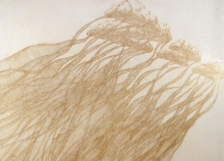 Illustration de l'article : Il réalise de magnifiques dessins point par point et en brûlant des bâtons d'encens. Une patience incroyable !
