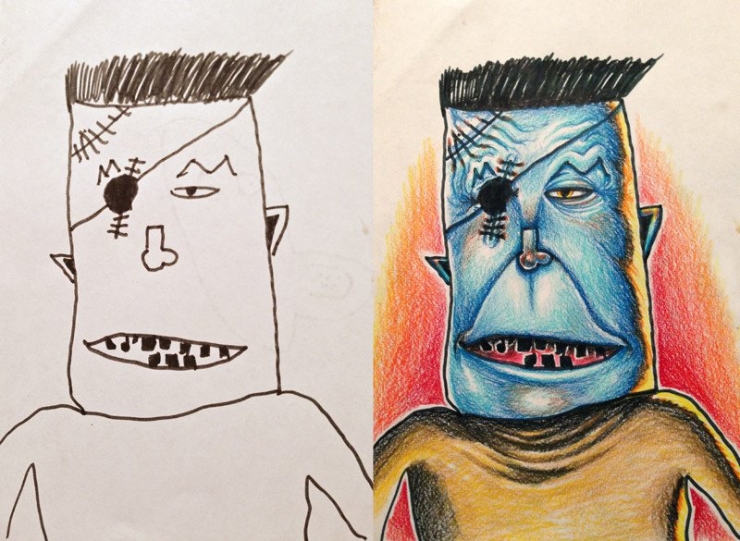 Illustration de l'article : Ce papa-g&eacute;nie d&eacute;cide de rendre les dessins de ses enfants plus attrayants en les colorants