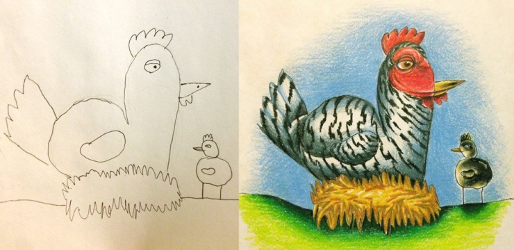 Illustration de l'article : Ce papa-g&eacute;nie d&eacute;cide de rendre les dessins de ses enfants plus attrayants en les colorants