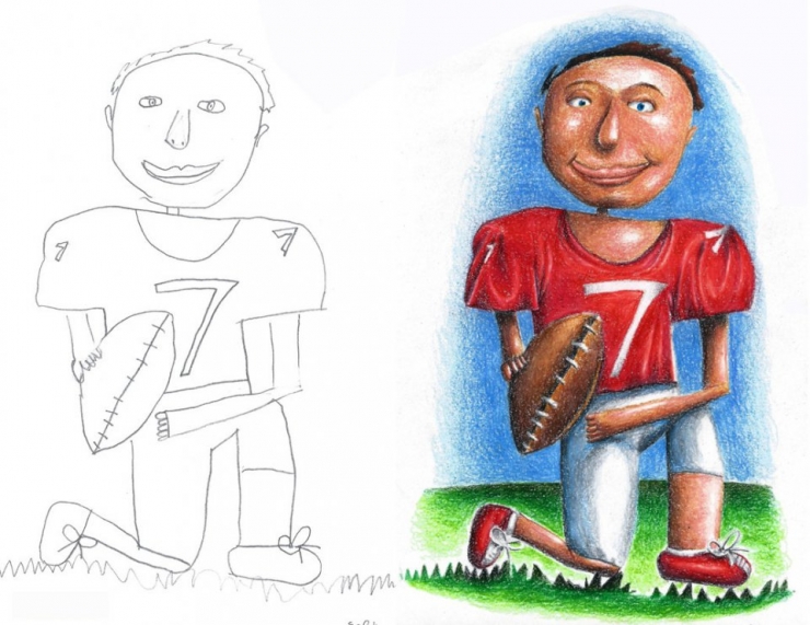 Illustration de l'article : Ce papa-g&eacute;nie d&eacute;cide de rendre les dessins de ses enfants plus attrayants en les colorants