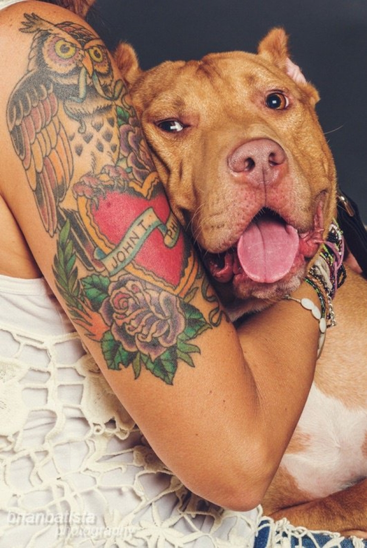 Illustration de l'article : Magnifiques portraits d'homme tatou&eacute;s avec les chiens qu'ils ont sorti de la rue