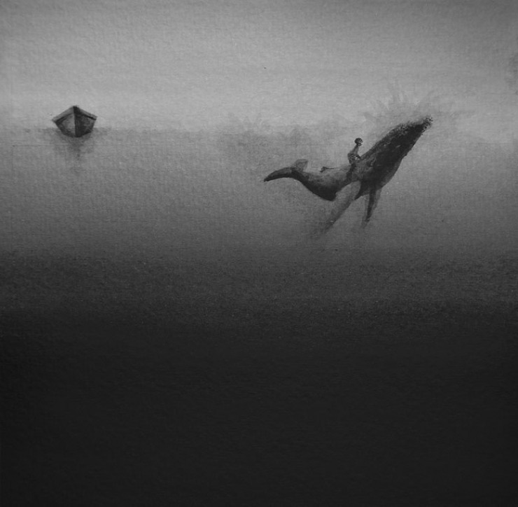 Illustration de l'article : De magnifiques aquarelles en noir et blanc représentant la relation enfant-animal avec poésie