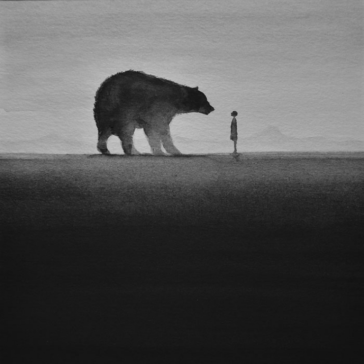 Illustration de l'article : De magnifiques aquarelles en noir et blanc représentant la relation enfant-animal avec poésie