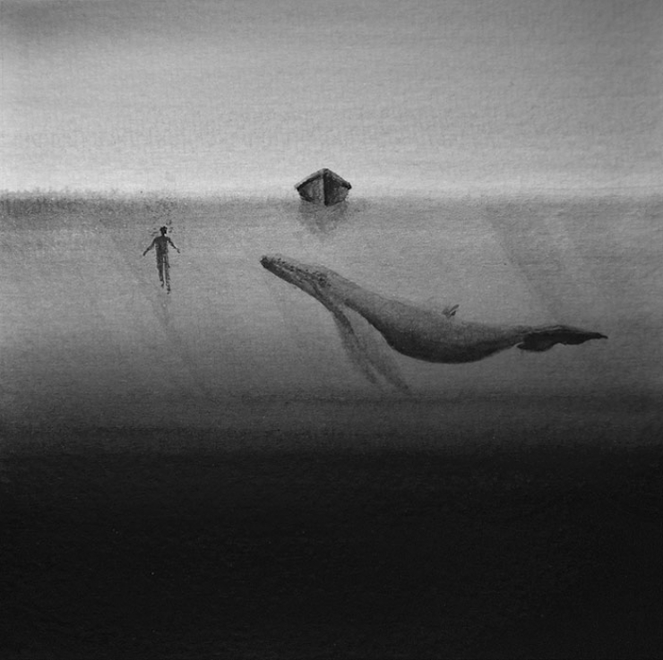 Illustration de l'article : De magnifiques aquarelles en noir et blanc représentant la relation enfant-animal avec poésie