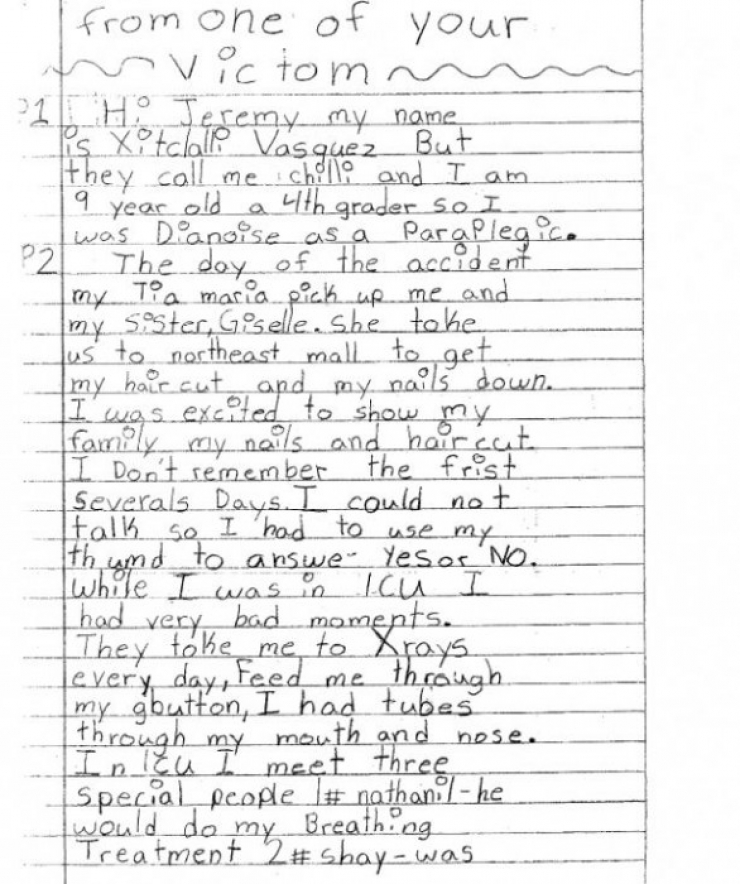 Une petite fille décide d'écrire une lettre à celui qui l'a renversé