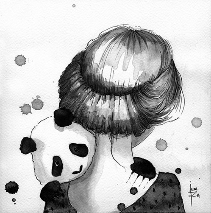 Illustration de l'article : De magnifiques duos pandas/sir&egrave;nes &agrave; l'encre de Chine
