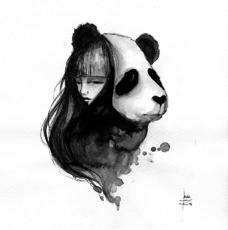 Illustration de l'article : De magnifiques duos pandas/sir&egrave;nes &agrave; l'encre de Chine