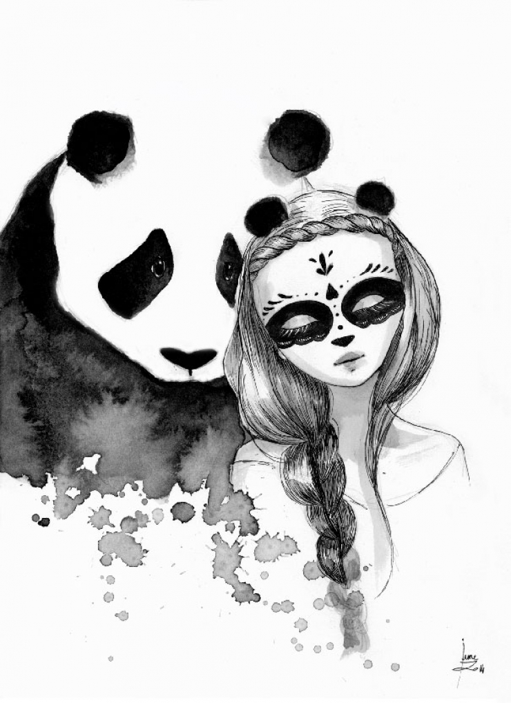 Illustration de l'article : De magnifiques duos pandas/sir&egrave;nes &agrave; l'encre de Chine