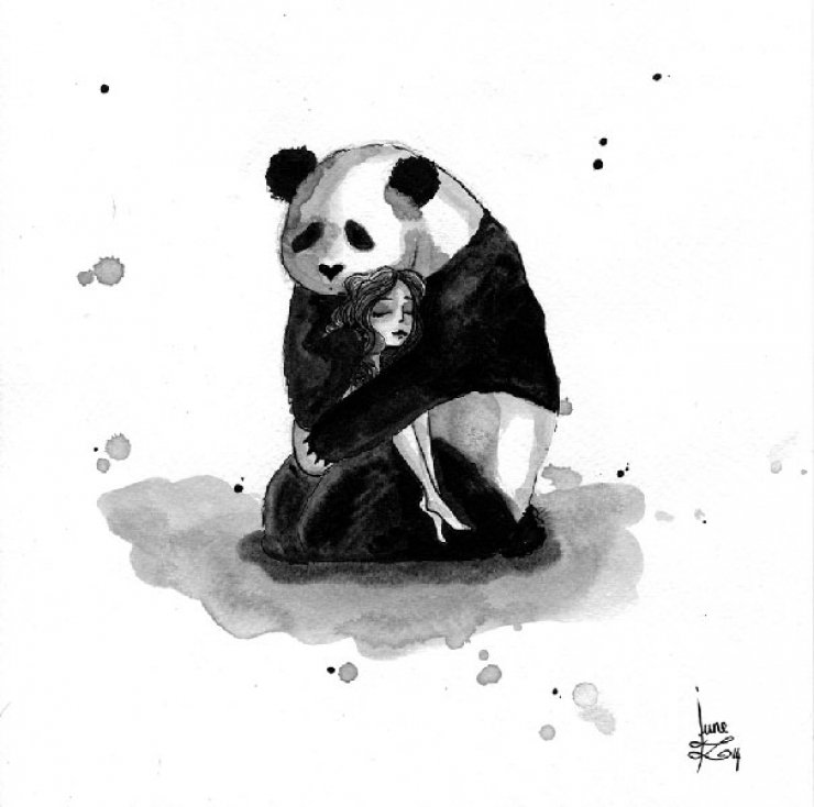Illustration de l'article : De magnifiques duos pandas/sir&egrave;nes &agrave; l'encre de Chine