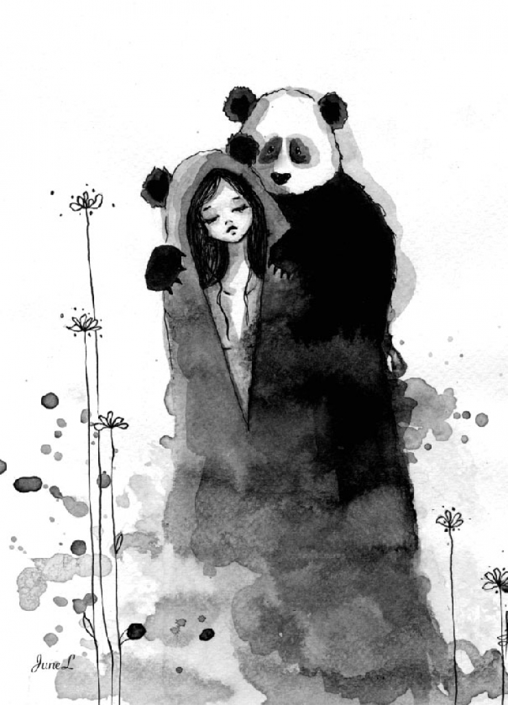 Illustration de l'article : De magnifiques duos pandas/sir&egrave;nes &agrave; l'encre de Chine