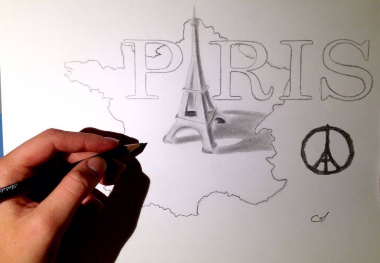Illustration de l'article : Qu'ils soient inconnus ou artistes, ils rendent hommage aux victimes des attentats &agrave; travers des dessins poignants ! Respect !
