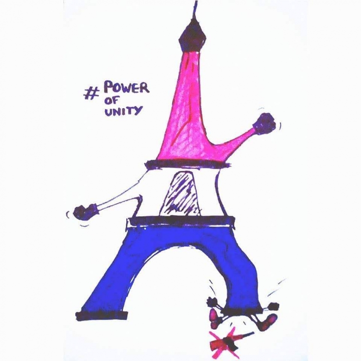 Illustration de l'article : Qu'ils soient inconnus ou artistes, ils rendent hommage aux victimes des attentats &agrave; travers des dessins poignants ! Respect !