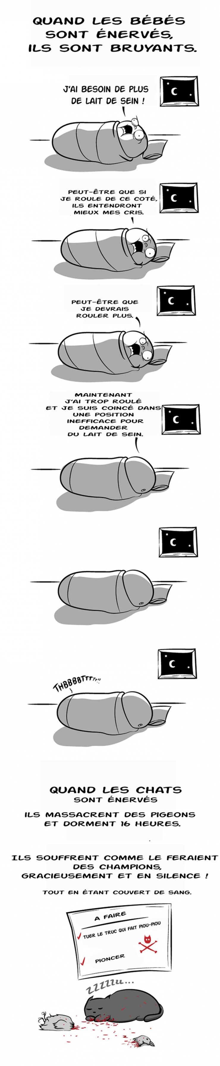 Illustration de l'article : Est-ce mieux d'avoir un chat où un bébé ? Les illustrations humoristiques de Mathew Inman nous donnent la réponse !