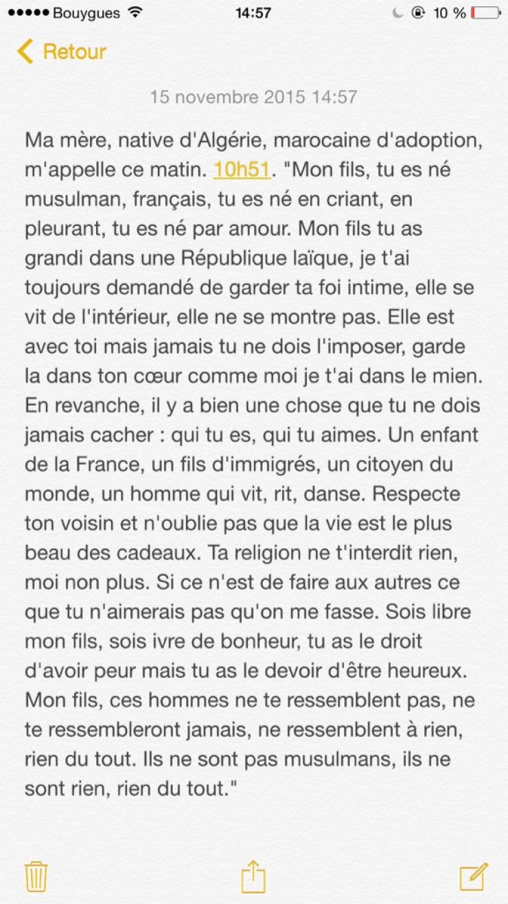Illustration de l'article : Cette maman laisse un message &agrave; son fils apr&egrave;s les attentats et c'est toute la toile qui est boulevers&eacute;e...