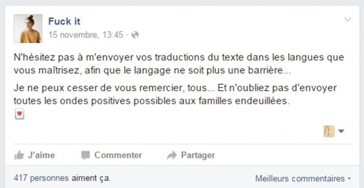 Illustration de l'article : Une ado rend hommage aux victimes du Bataclan avec un message qui fait le tour du monde... J'en ai les larmes aux yeux !