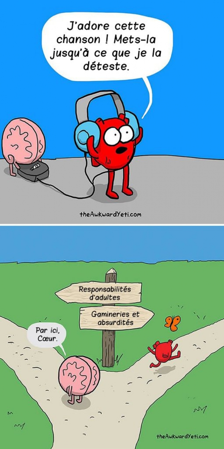 Illustration de l'article : Les différentes façons de penser du coeur et du cerveau, le tout illustré dans une bande dessinée ! Cerveau Vs Coeur...