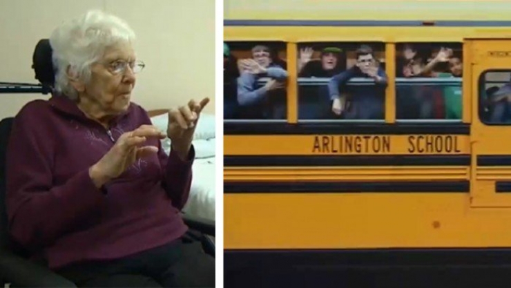 Illustration de l'article : Ce bus passait devant chez cette mamie tous les jours et elle et les élèves avaient pour habitude de se faire coucou... Un jour elle n'était plus là et ce que les élèves ont fait est magnifique !