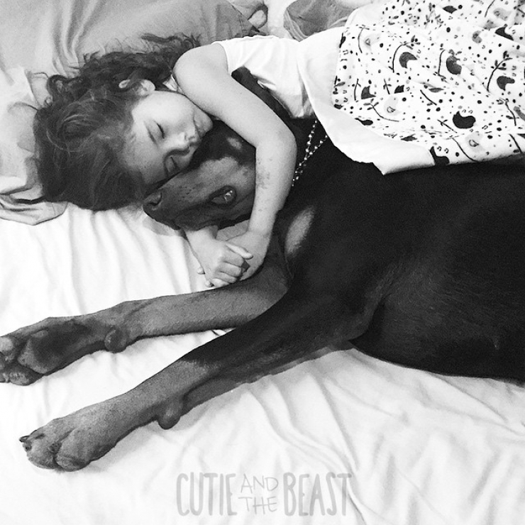 Illustration de l'article : Voici la petite Siena, 3 ans, et Buddha, le dobermann de 2 ans. Les photos de leur merveilleuse amitié vous laisseront sans voix