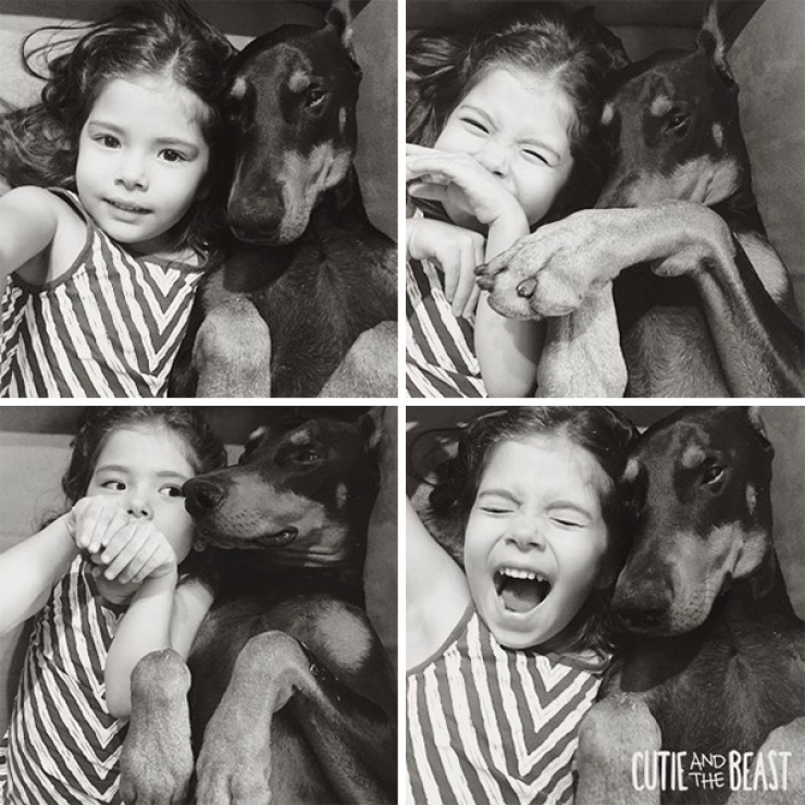 Illustration de l'article : Voici la petite Siena, 3 ans, et Buddha, le dobermann de 2 ans. Les photos de leur merveilleuse amitié vous laisseront sans voix