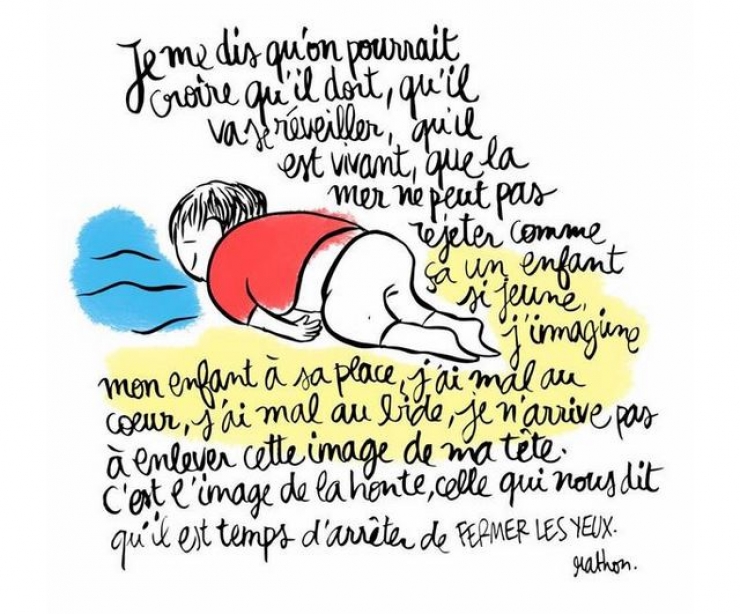 Illustration de l'article : Un dernier hommage au petit Aylan &agrave; travers 23 dessins bouleversants...