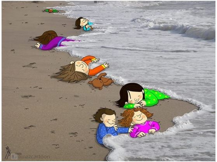 Illustration de l'article : Un dernier hommage au petit Aylan &agrave; travers 23 dessins bouleversants...
