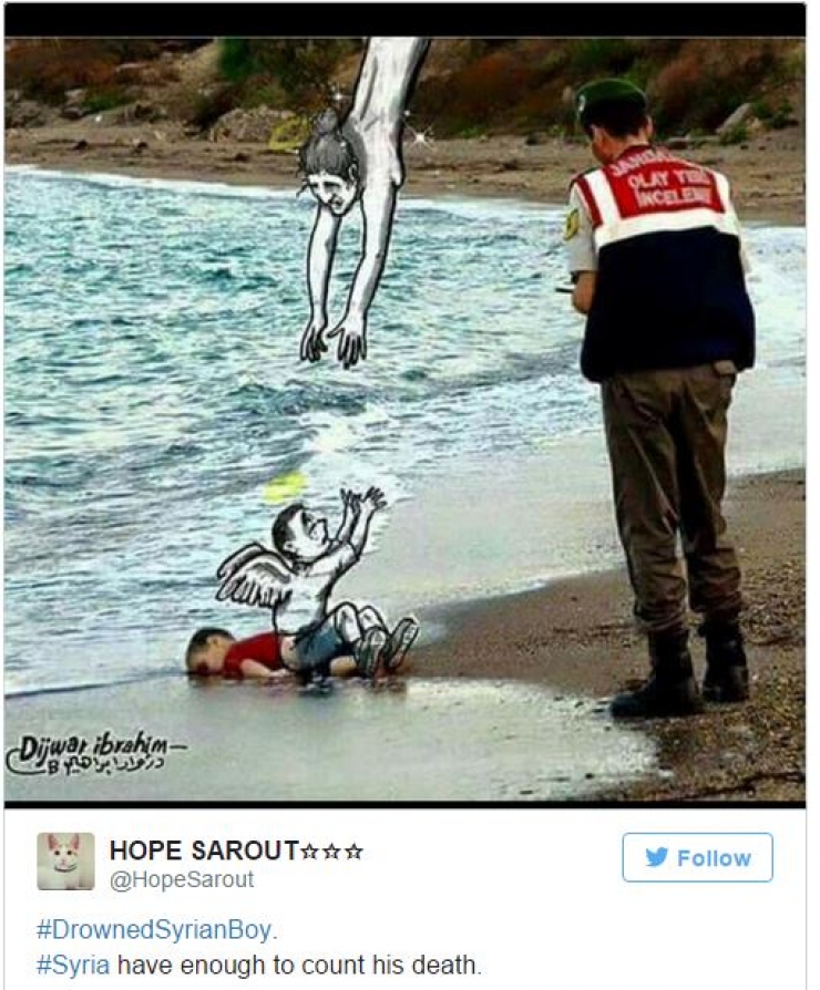 Illustration de l'article : Un dernier hommage au petit Aylan &agrave; travers 23 dessins bouleversants...