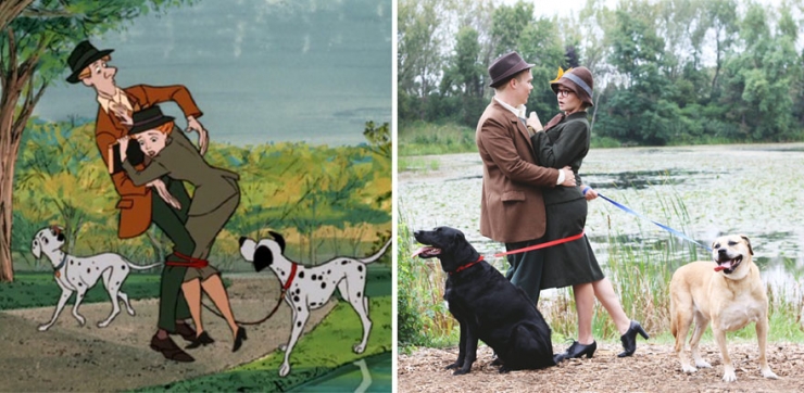 Illustration de l'article : Pour leurs photos d'engagement, ils recréent une scène culte des 101 Dalmatiens