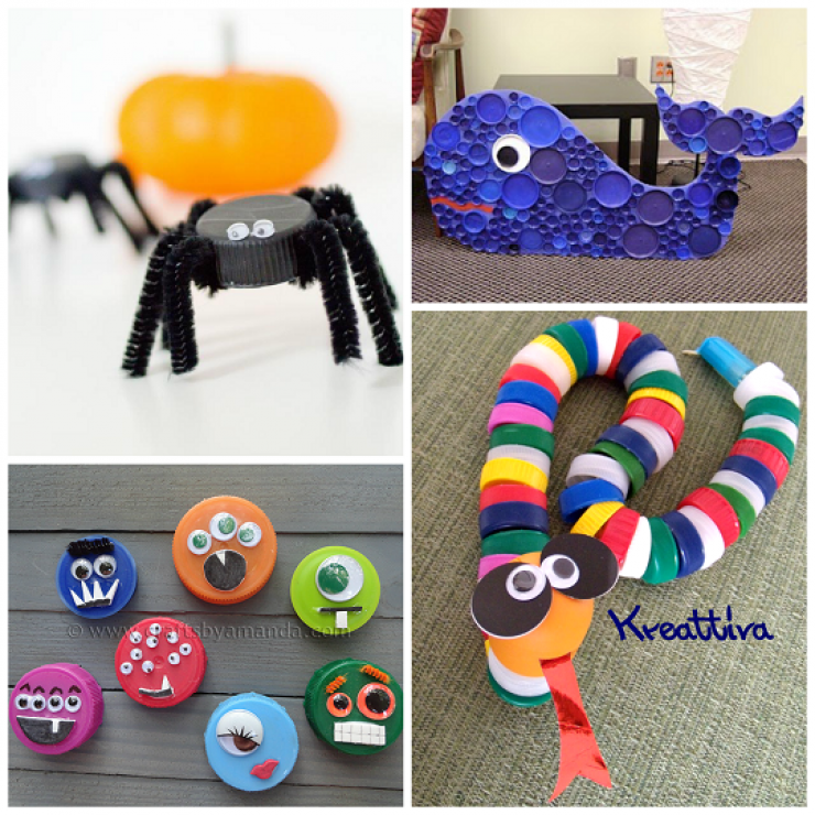 Illustration de l'article : 18 projets à base de bouchons de plastique pour faire des bricolages avec les enfants...
