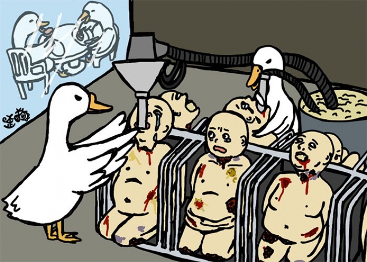 Illustration de l'article : Humour grinçant et criant de vérité pour dénoncer les agissements contre les animaux... Inversons les rôles !