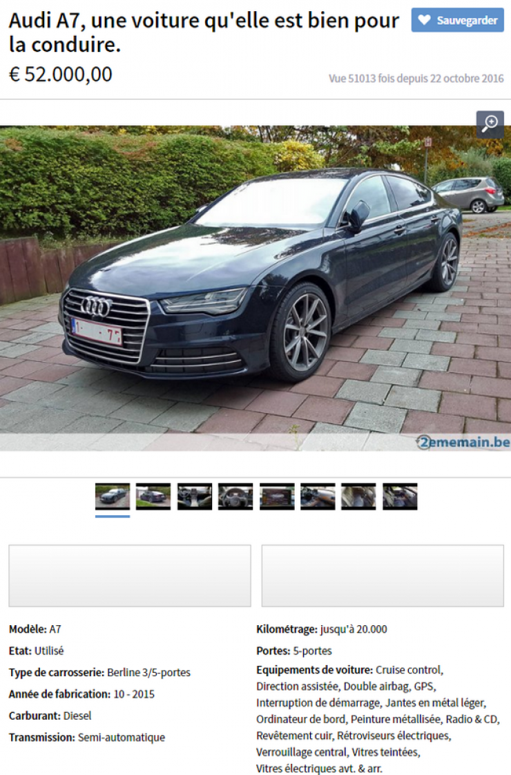 Illustration de l'article : Il a pensé à tout dans son annonce pour vendre sa Audi A7! Hilarant.