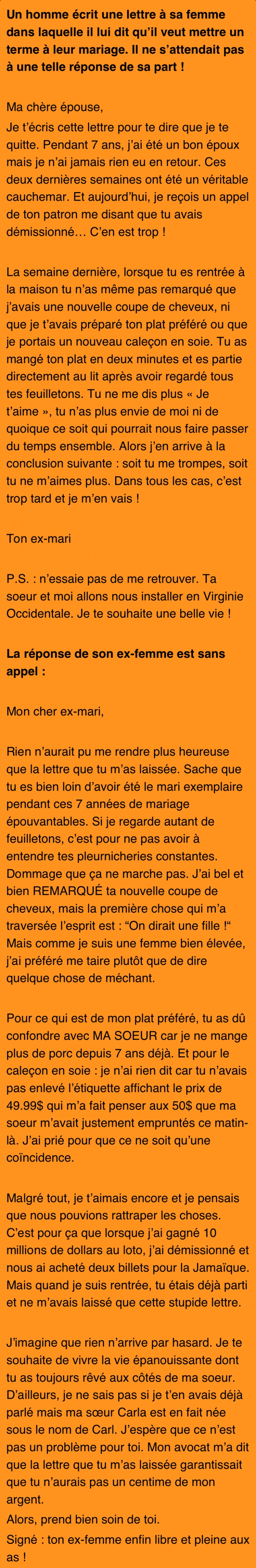 Illustration de l'article : Il adresse une lettre &agrave; sa femme pour demander le divorce. Sa r&eacute;ponse est &eacute;norme ! 