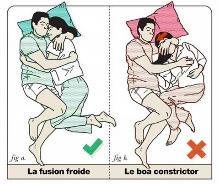 Illustration de l'article : Meilleurs VS pires positions pour dormir en couple... Le ton est humoristique mais très réaliste !