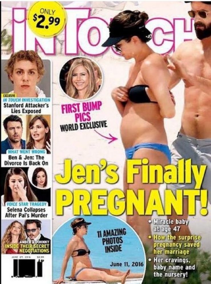 Illustration de l'article : &laquo; Pas besoin d'&ecirc;tre mari&eacute;e ou m&egrave;re pour &ecirc;tre accomplie. Je ne suis pas enceinte. Et j'en ai marre qu'on me soule avec &ccedil;a ! &raquo; Le gros coup de gueule de Jennifer Aniston fait le tour du net !