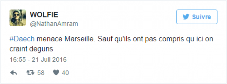 Illustration de l'article : Daesh menace Marseille mais les habitants de la cit&eacute; phoc&eacute;enne montrent qu'il n'ont pas peur... 20 Tweets hilarants !