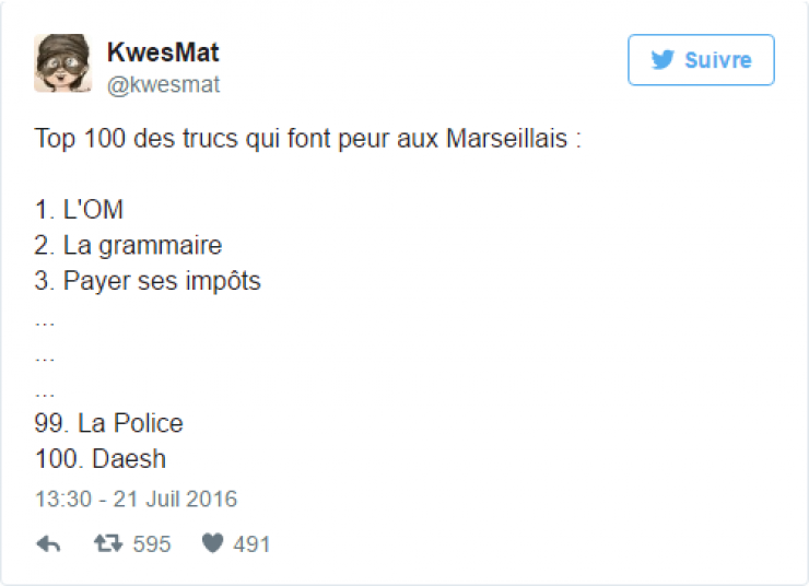 Illustration de l'article : Daesh menace Marseille mais les habitants de la cit&eacute; phoc&eacute;enne montrent qu'il n'ont pas peur... 20 Tweets hilarants !