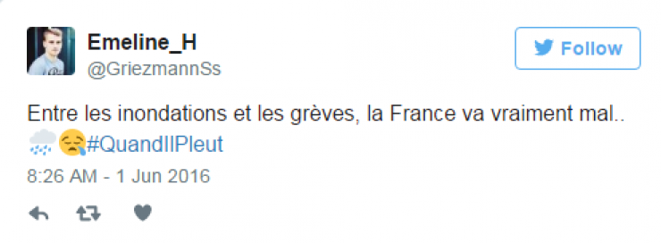 Illustration de l'article : Top 22 des tweets les plus hilarants concernant cette m&eacute;t&eacute;o de merde... Mieux vaut en rire !