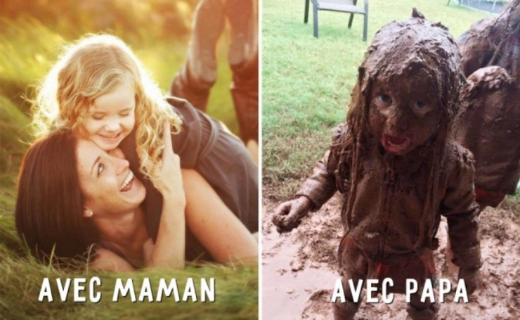 Illustration de l'article : Ces 15 clich&eacute;s nous montrent les diff&eacute;rences d'&eacute;ducation entre les papas et les mamans...