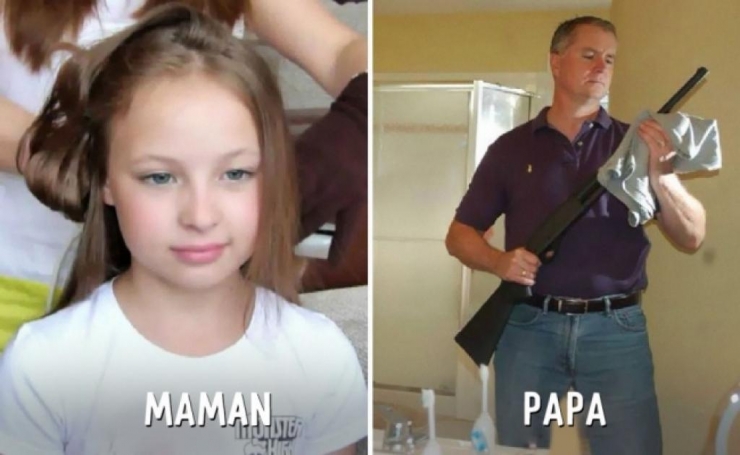 Illustration de l'article : Ces 15 clich&eacute;s nous montrent les diff&eacute;rences d'&eacute;ducation entre les papas et les mamans...